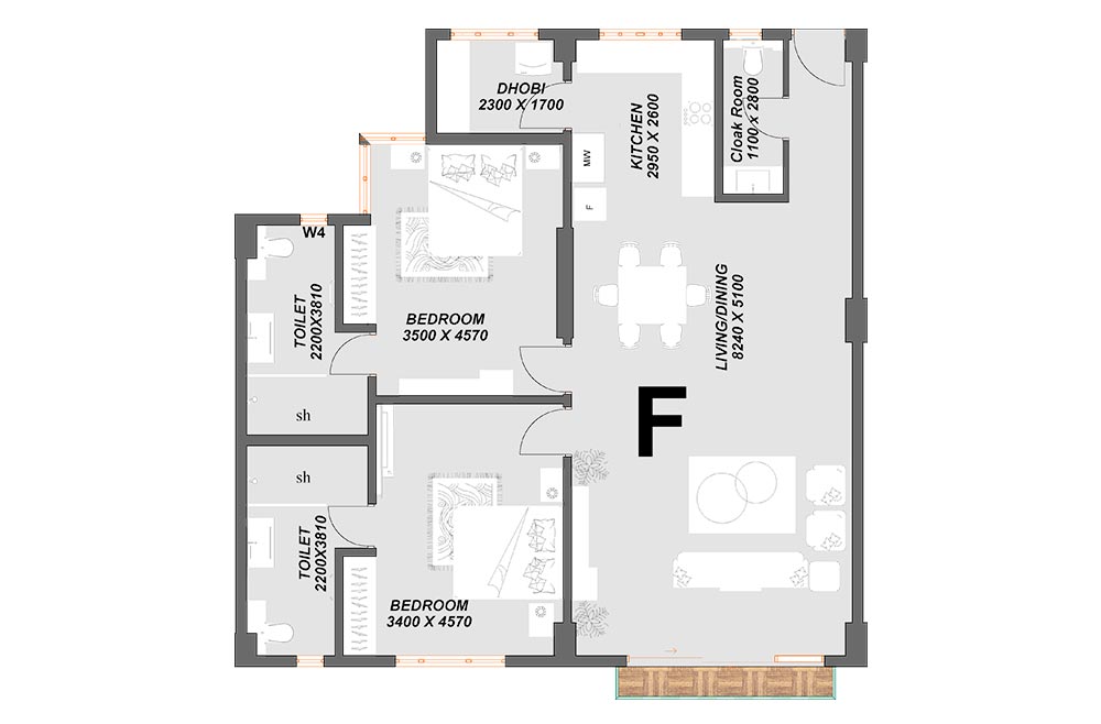 Flat F - 2 Bedroom