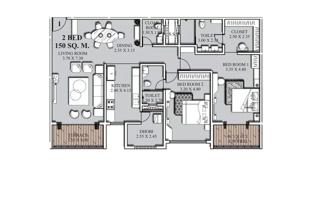 2 bed B floorplan